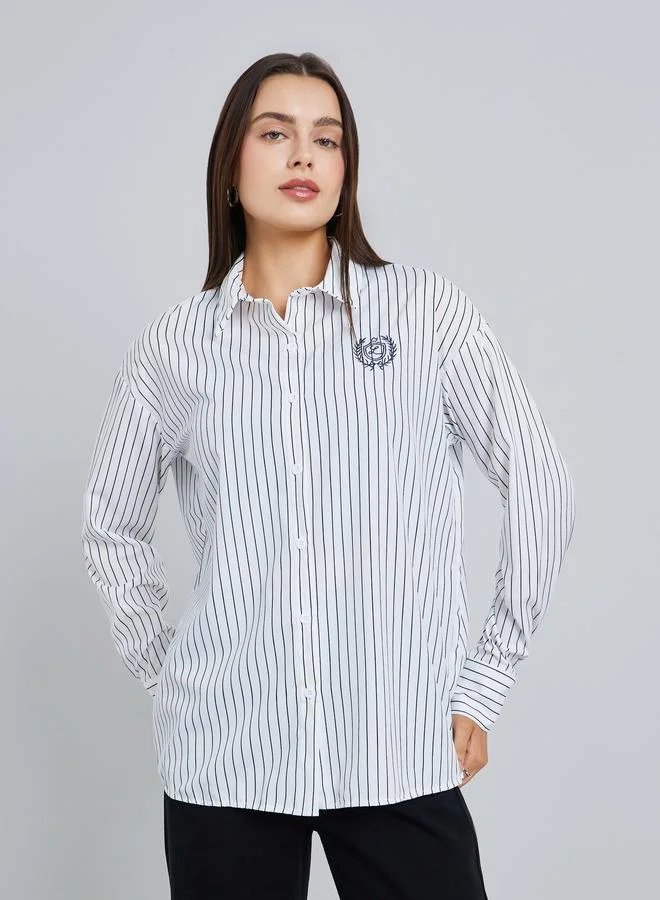 Styli Women Striped Embroidered Oversized Shirt